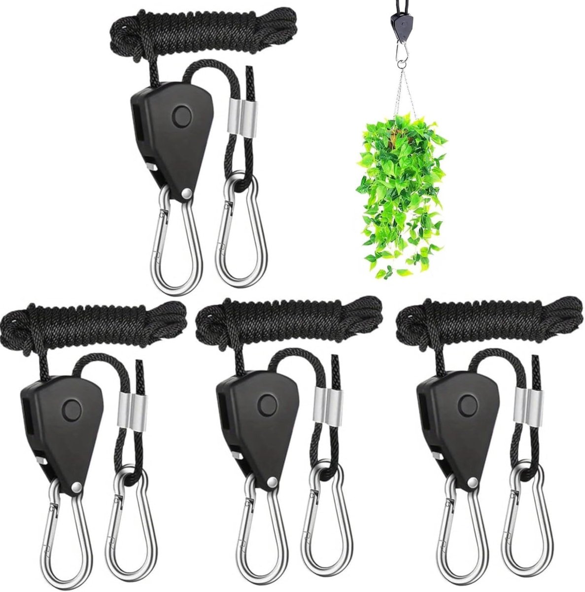 Rope ratchet 4-pack 2 m - zwarte nylon - verstelbaar - ideaal voor hangers - ShopVlot