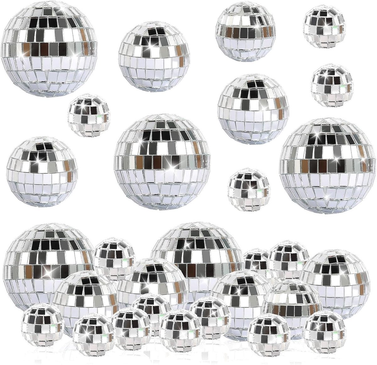 Disco ball decoratie - 32 stuks zilveren glitters - reflecterende spiegelballen - perfecte versiering voor feesten - ShopVlot