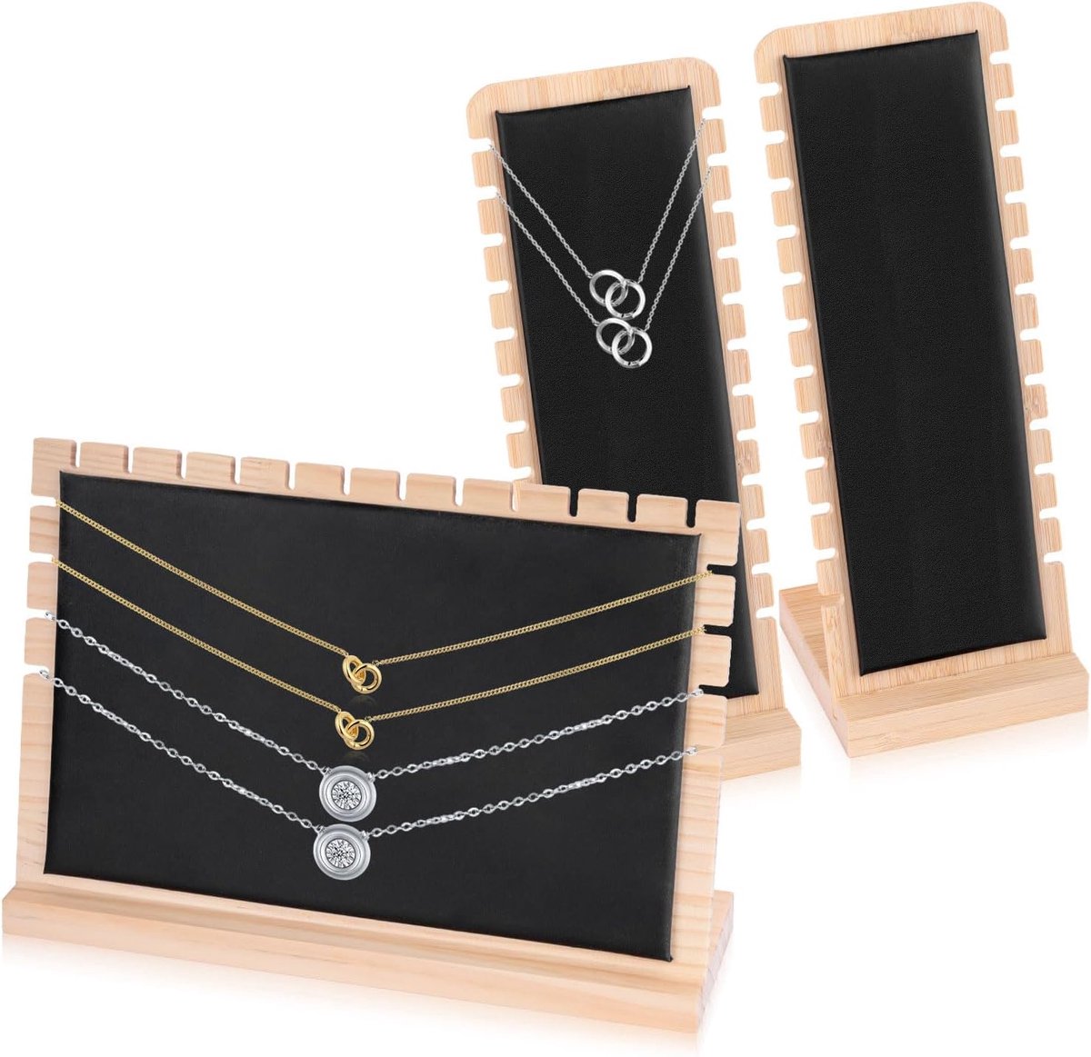 Sieradenstandaard 3-delig - Houten display met lintpaneel - Multi-rang ontwerp - Houdt sieraden geordend - ShopVlot