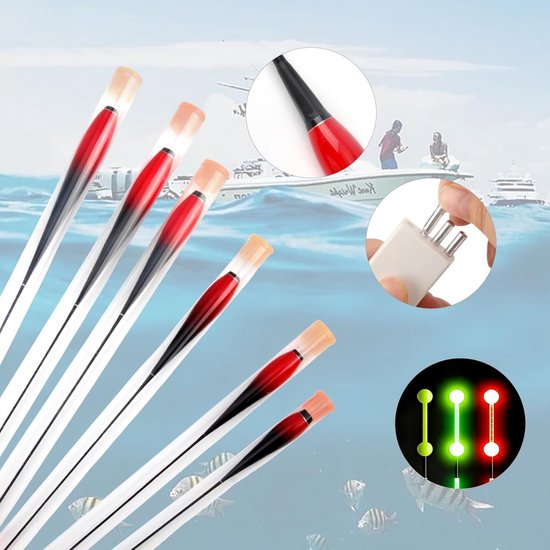 24-delige nachtvisset met LED dobbers - rubberen doppen - compleet met oplader - ideaal voor forelvissen - ShopVlot — afbeelding 2