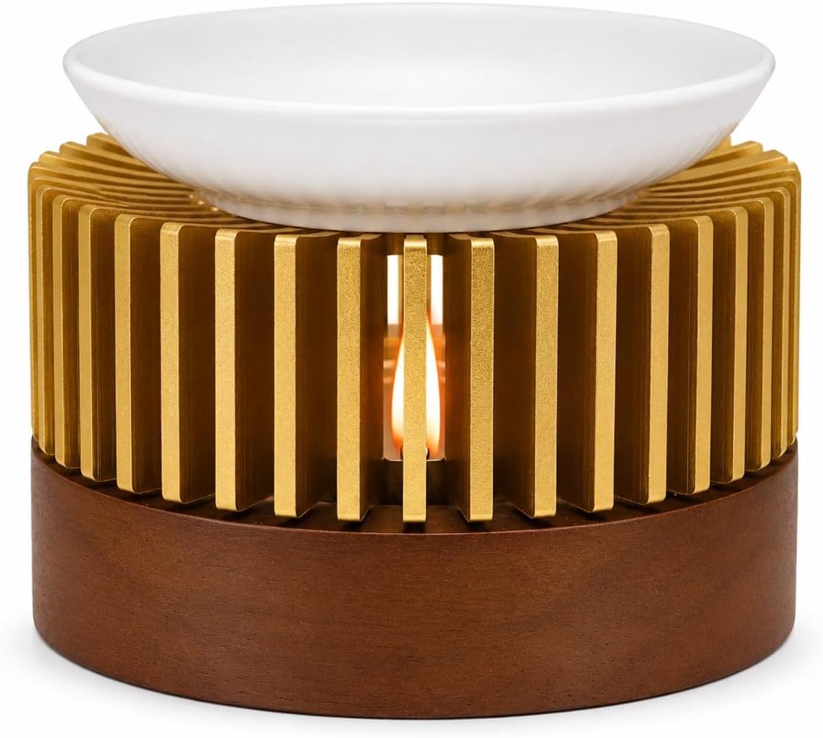 Aroma lamp Ø11 cm - aluminium met keramische schaal - goudkleurig - voor aromatherapie - ShopVlot