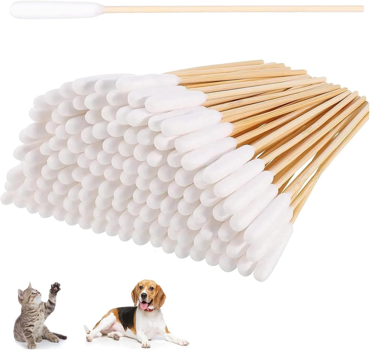 Honden wattenstaafjes 100 stuks - lange 15 cm - bamboe handvat - veilig voor oren van huisdieren - ShopVlot