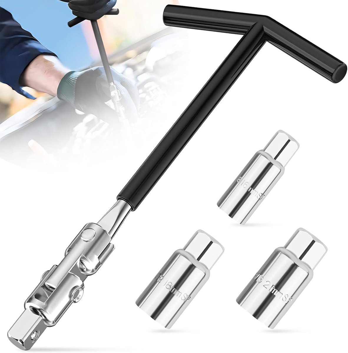 Set van 4 Bougiesleutels 16mm, 18mm, 21mm - Flexibele Steeksleutel - Voor Auto en Motoronderhoud - ShopVlot