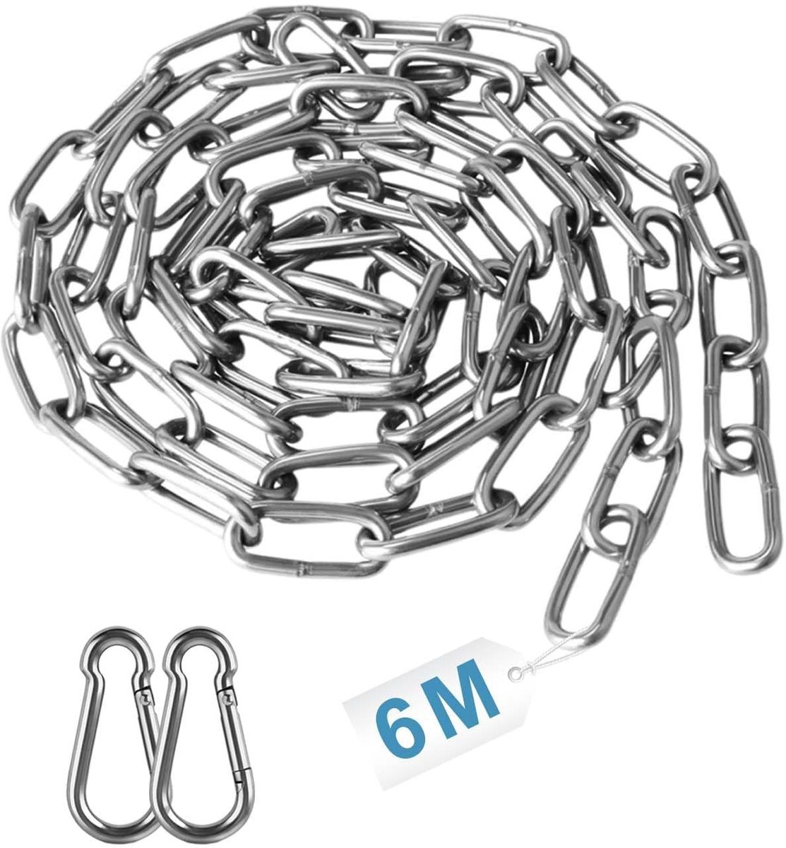Solidchoice - 6 Meter Metalen Ketting met Karabijnhaak voor Meerdere Toepassingen