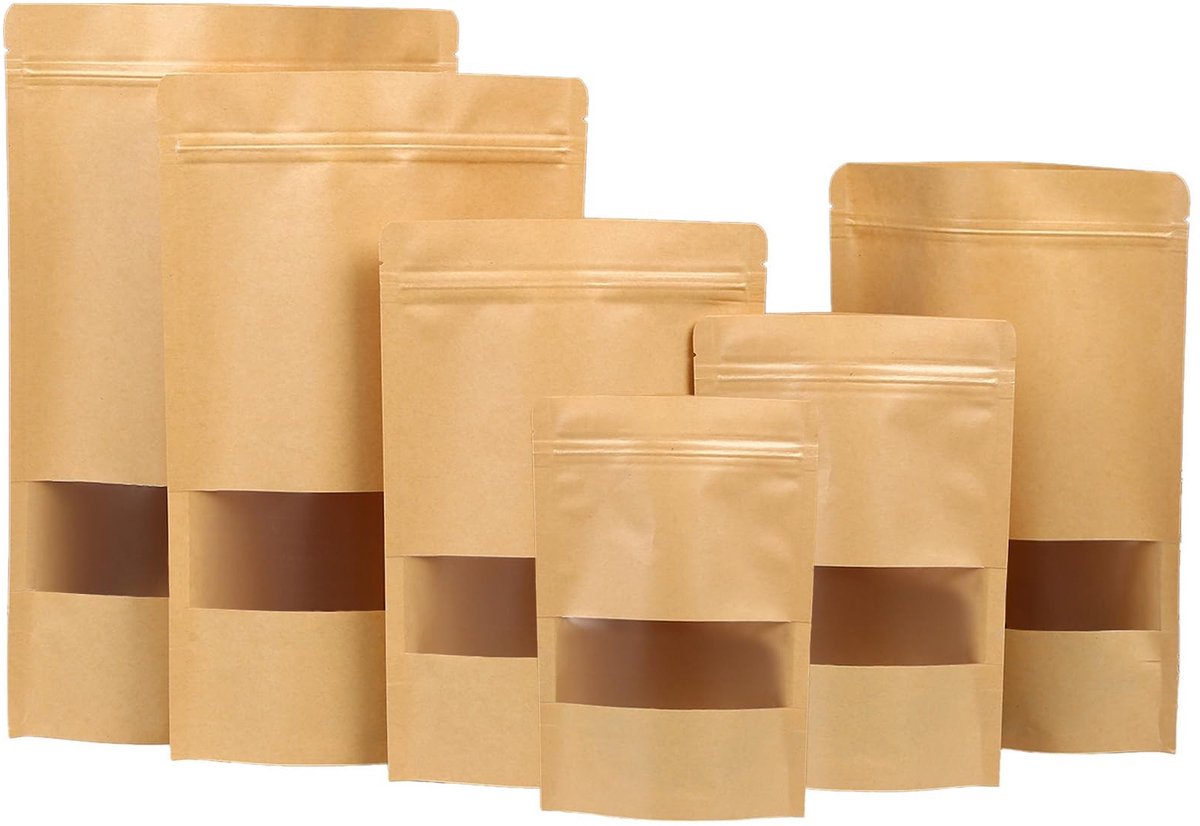 Solidchoice - Resealable Kraft Papieren Zakjes met Venster, Set van 40