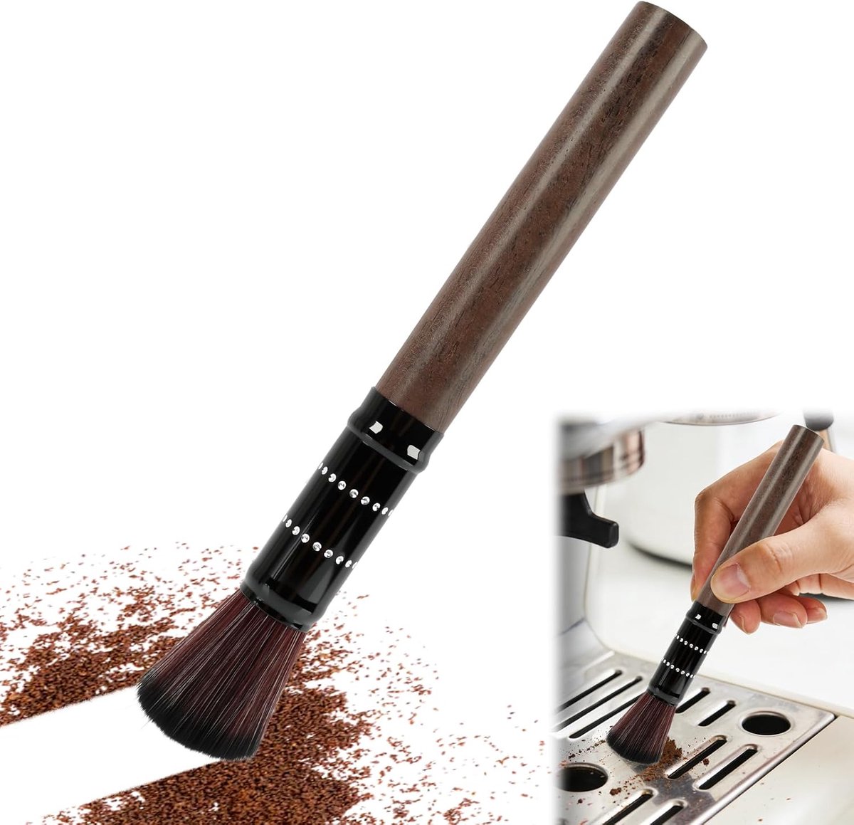 Reinigingsborstel koffiemolen 19 cm - houten handvat - duurzame borstelharen - effectieve koffie-reiniging - ShopVlot