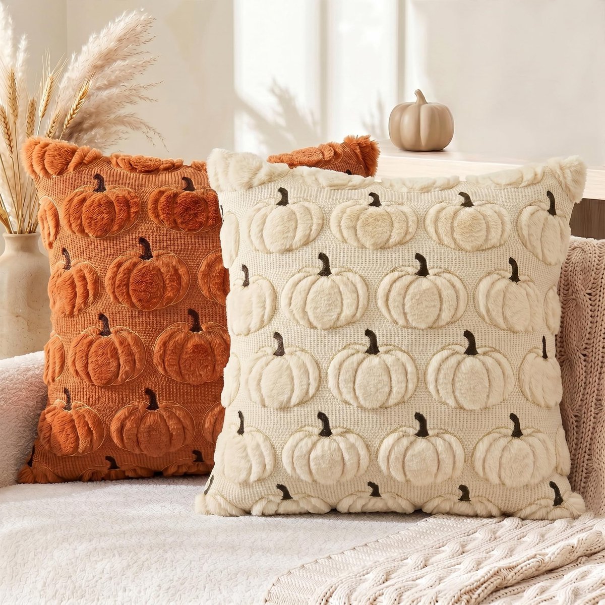Solidchoice - Set van 2 Herfst Kussenslopen van Zacht Pluche