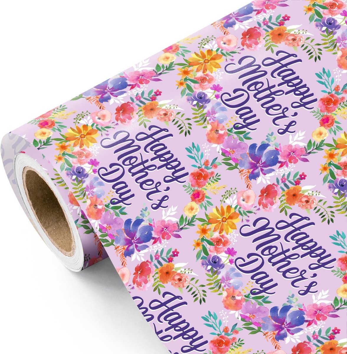 Solidchoice - Moederdag Inpakpapier Rol met Aquarel Bloemen 43,2 cm x 5 m