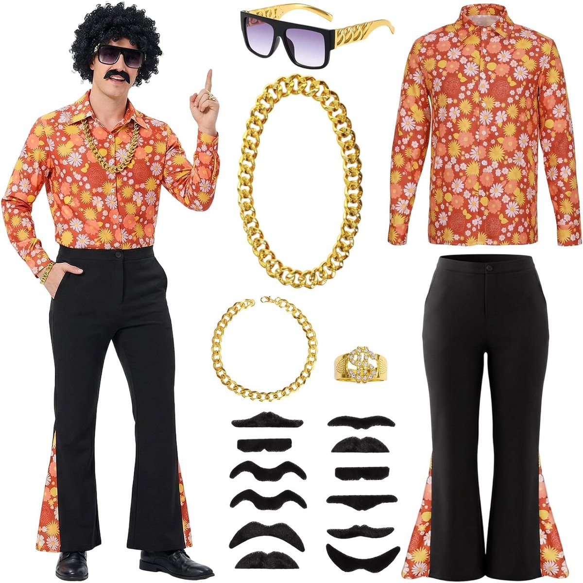 Hippie kostuum heren - 18-delig set - 70s thema - perfect voor carnaval - ShopVlot