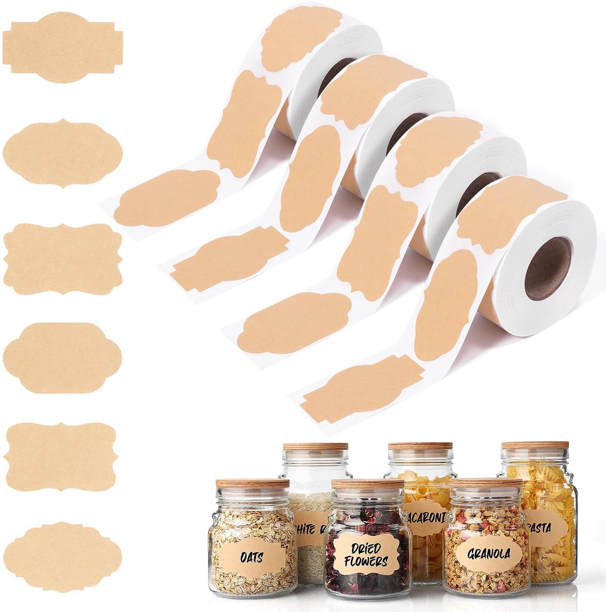 Zelfklevende Etiketten - Kraftpapier - 1200 Stuks - Diverse Designs - Voor Jampotten en Cadeaus