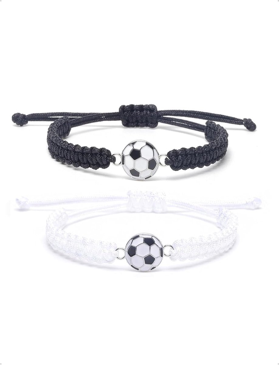 Set van 1/2 voetbalarmbanden voor kinderen - verstelbare vriendschapsarmbanden - geweven voetbalontwerp - ShopVlot