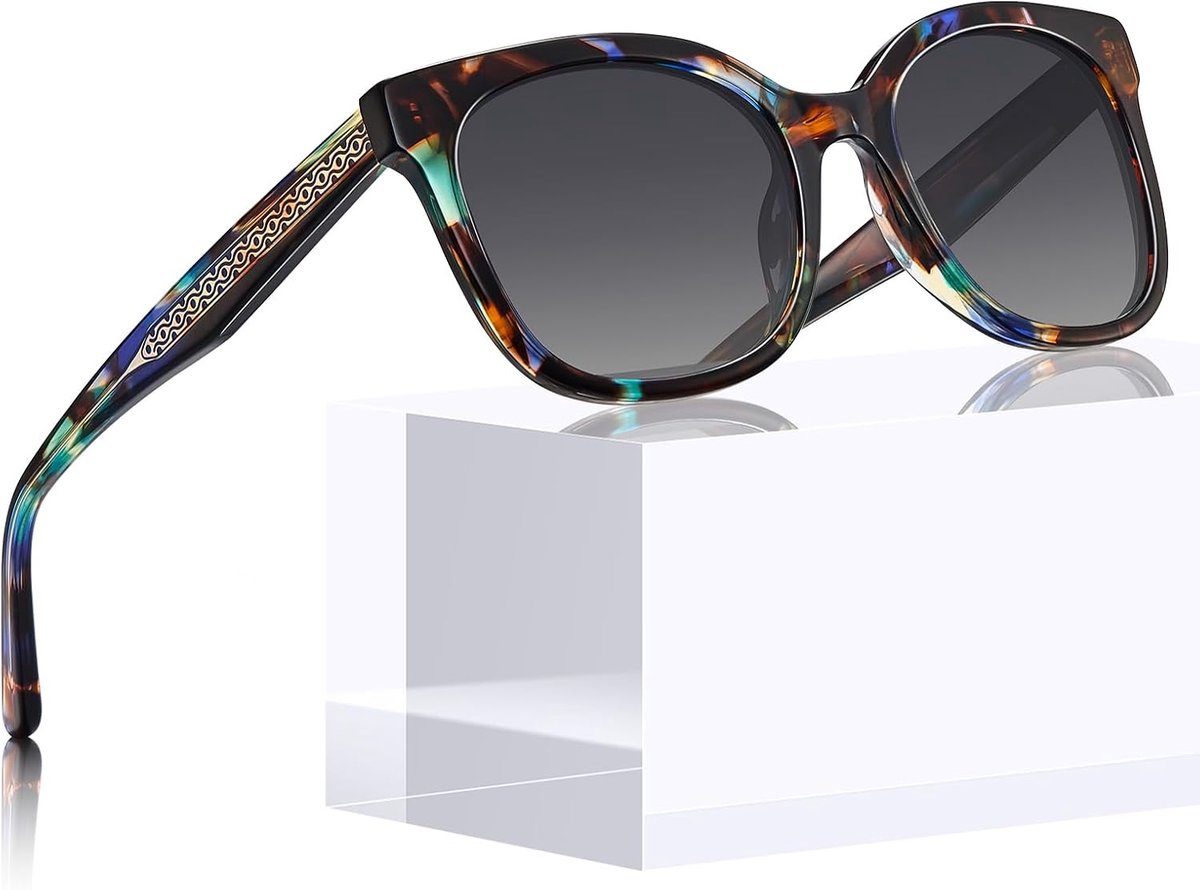 Zonnebril dames medium - blauw schildpad frame - grijs glas - stijlvol en trendy - ShopVlot