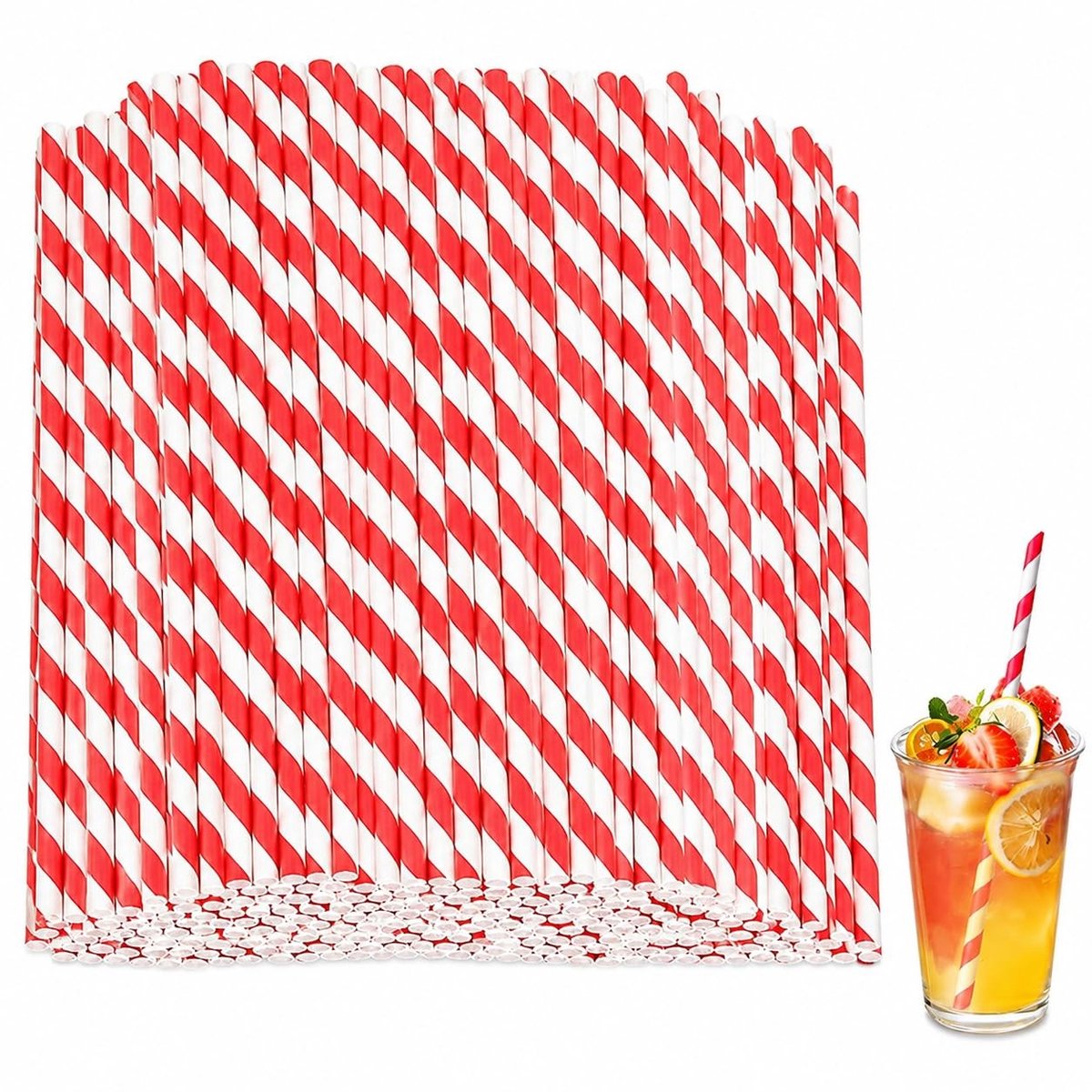 Solidchoice - Set van 100 Biodegradeerbare Papieren Rietjes in Rood en Wit