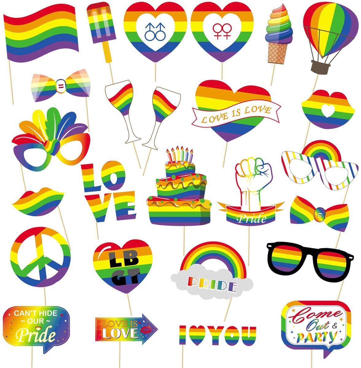 Solidchoice - 26 Stuks Fotorekwisieten voor het Regenboogfeest