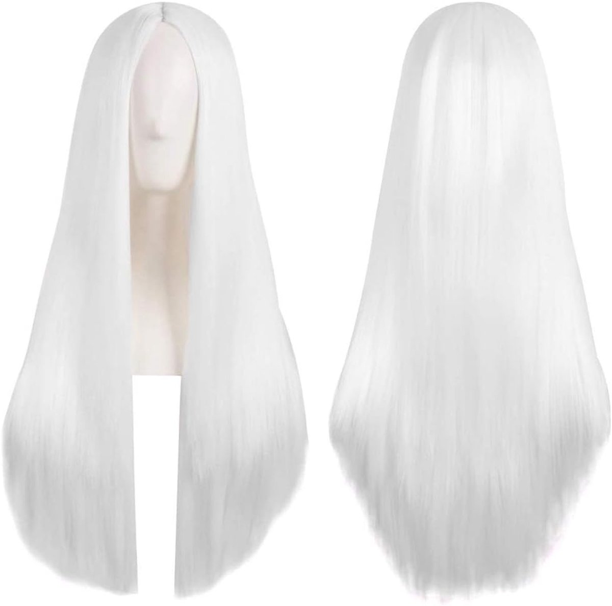 Anime kostuumwig 28 inch - lange rechte witte synthetische haar - inclusief gratis wigcap - voor een opvallende look - ShopVlot