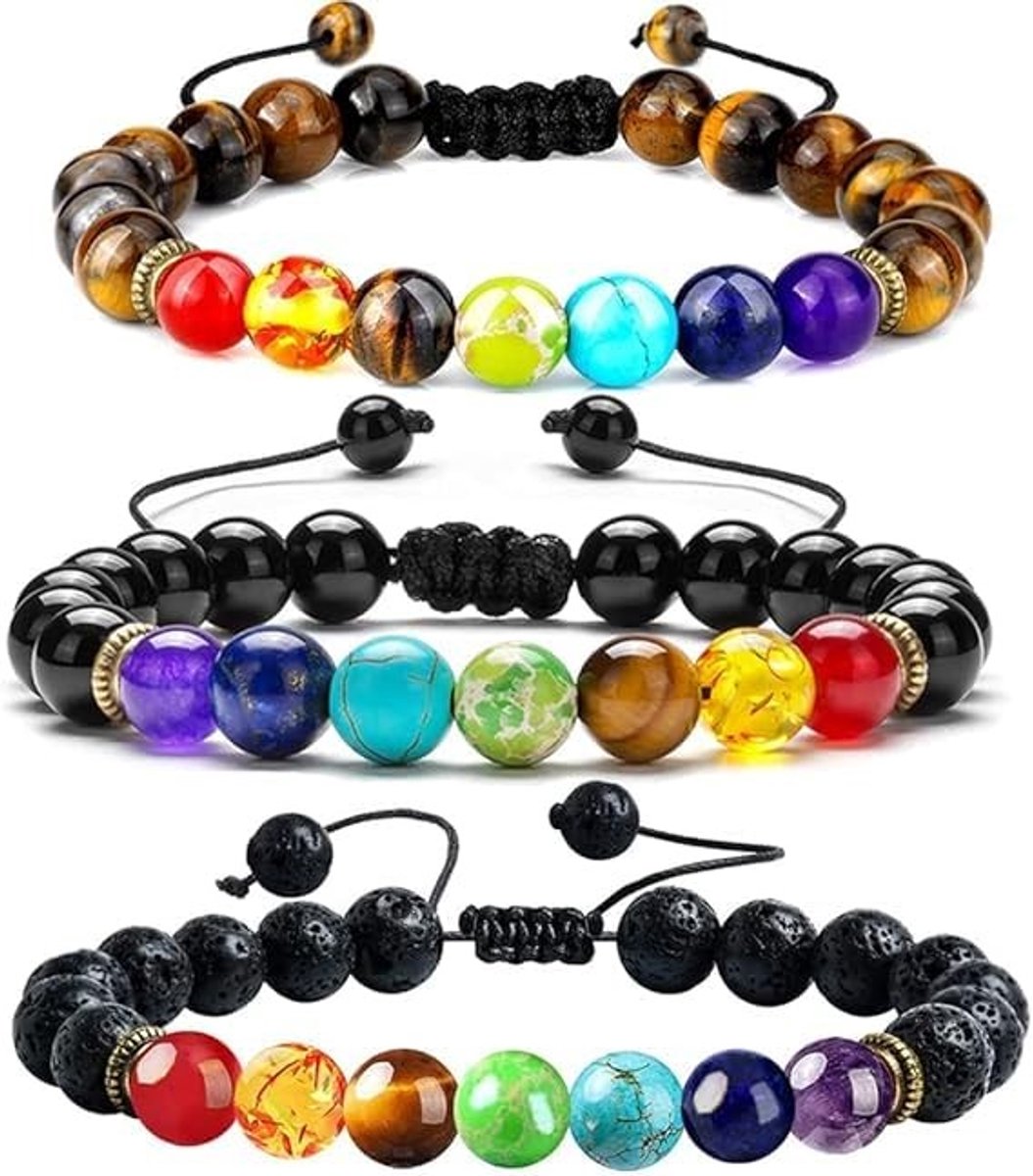 Solidchoice - Set van 3 Chakra Armbanden van Natuurlijke Stenen