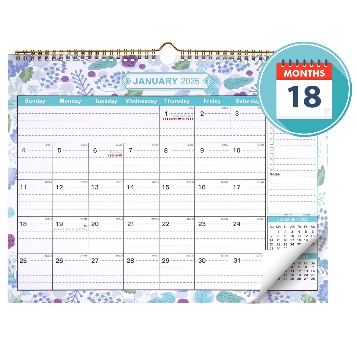 Solidchoice - Wandkalender 2026 met Stickers en Floral Design