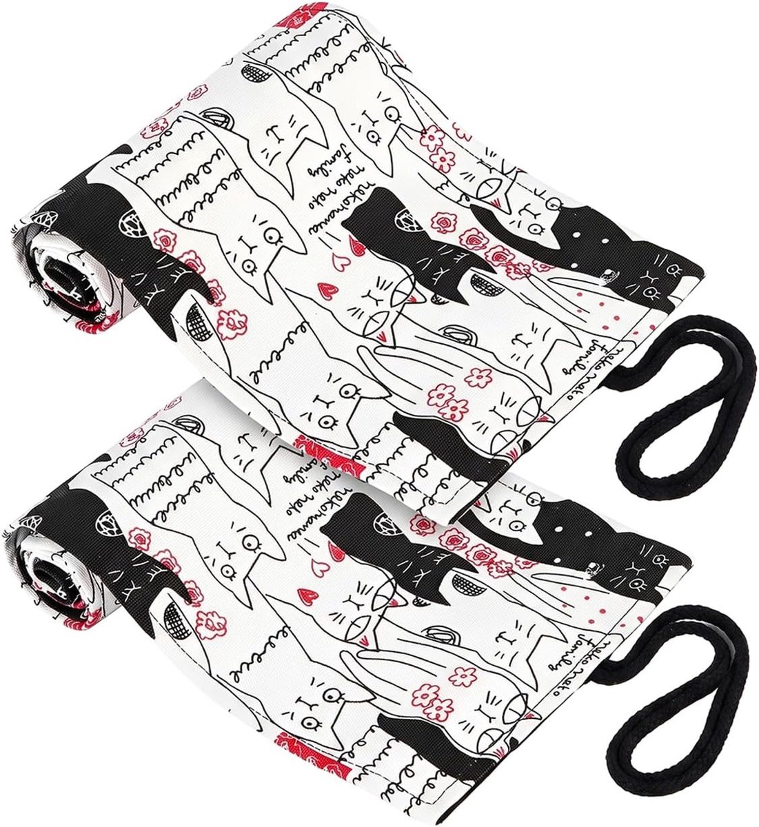 Set van 2 Astuccio Arrotolabile, 12 vakken, potloodhouder van canvas, roltas met kattenmotief, beschermende organizer - ShopVlot