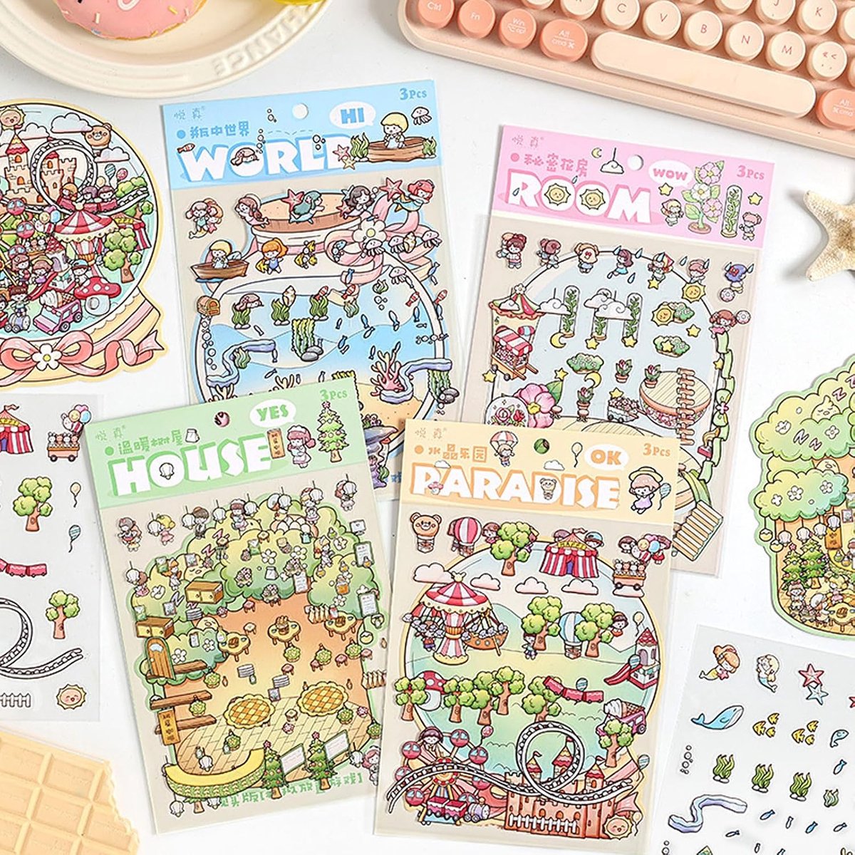 DIY 3D huisstickers - 8 miniatuurstickers - kleur C - creëer je eigen mini ruimte - ShopVlot
