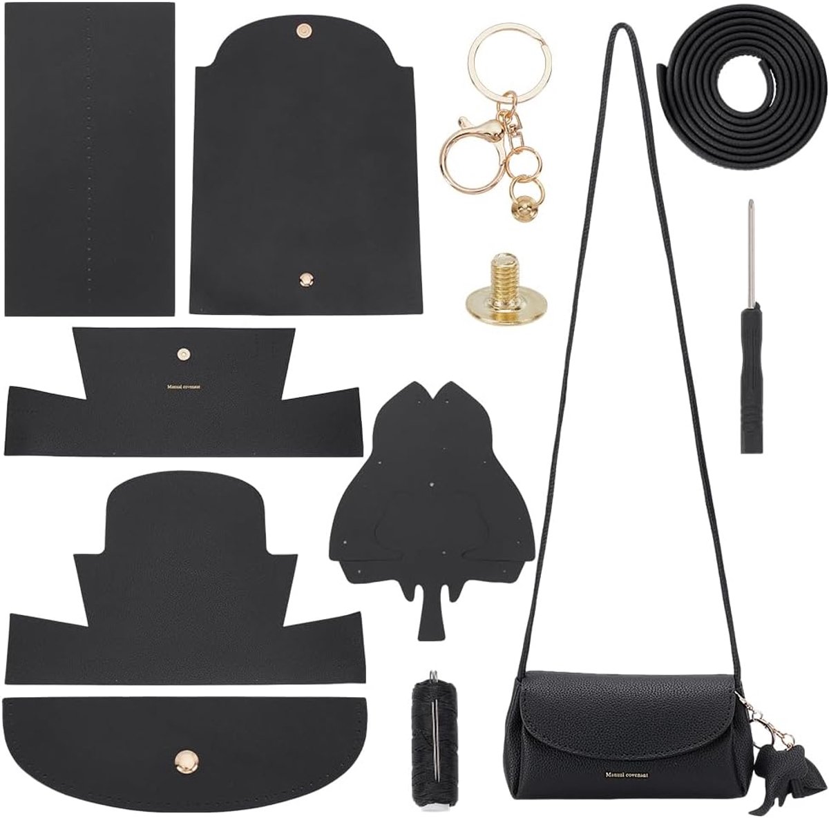 Crossbody tas DIY set - PU-leer - trendy zwart - handgemaakte schoudertas voor vrouwen - ShopVlot