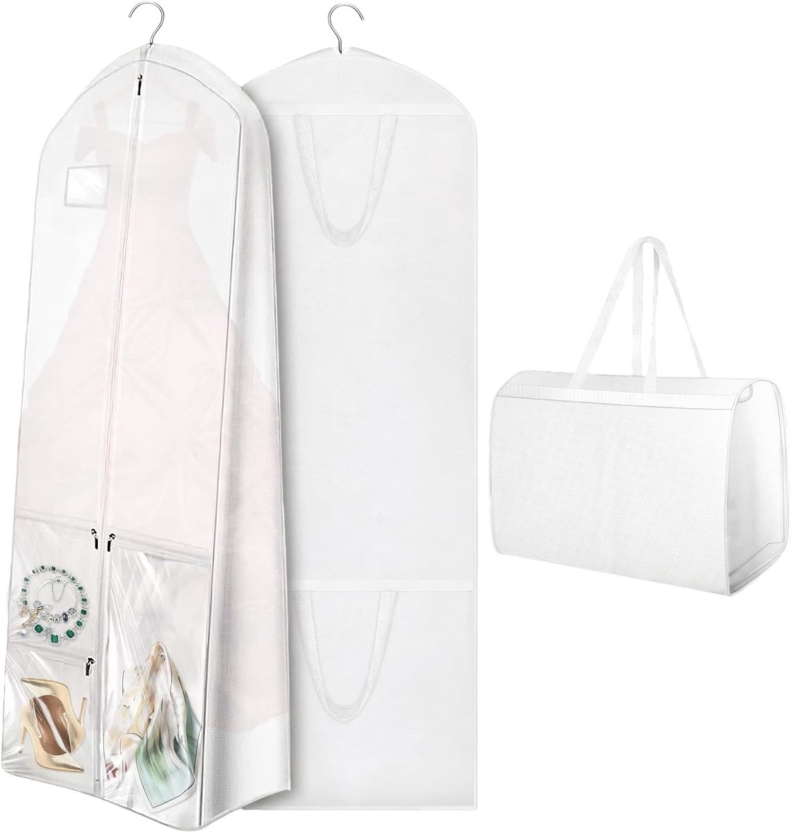 Kledinghoes - Wit - 180 x 60 cm - Mottenbestendige Kledingzak met Handvat - Voor Trouwjurken en Avondkleding