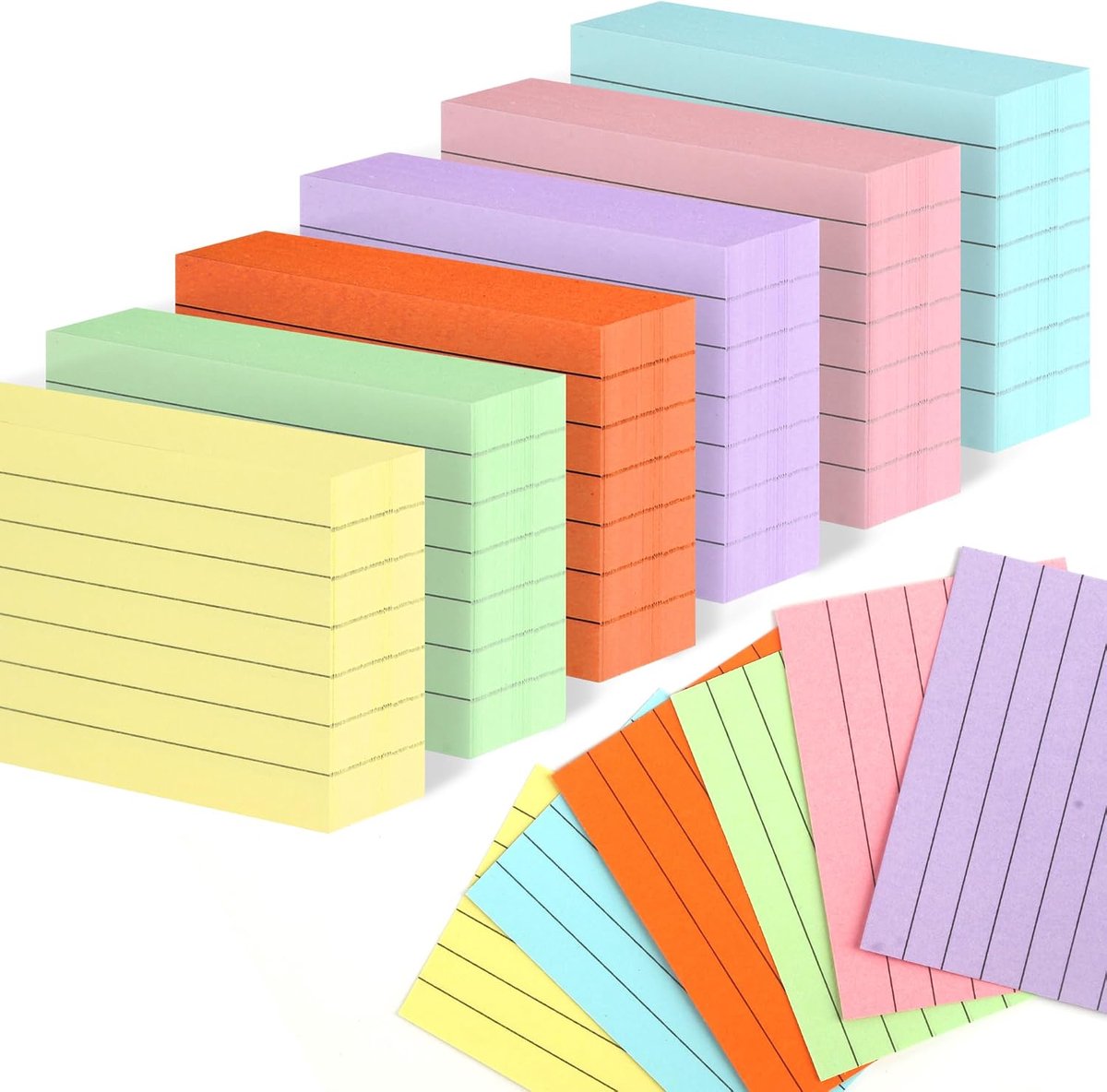 A8 kaartjes 1200 stuks - gekleurde leren kaarten - gelinieerd - perfect voor vocabulaire leren - ShopVlot