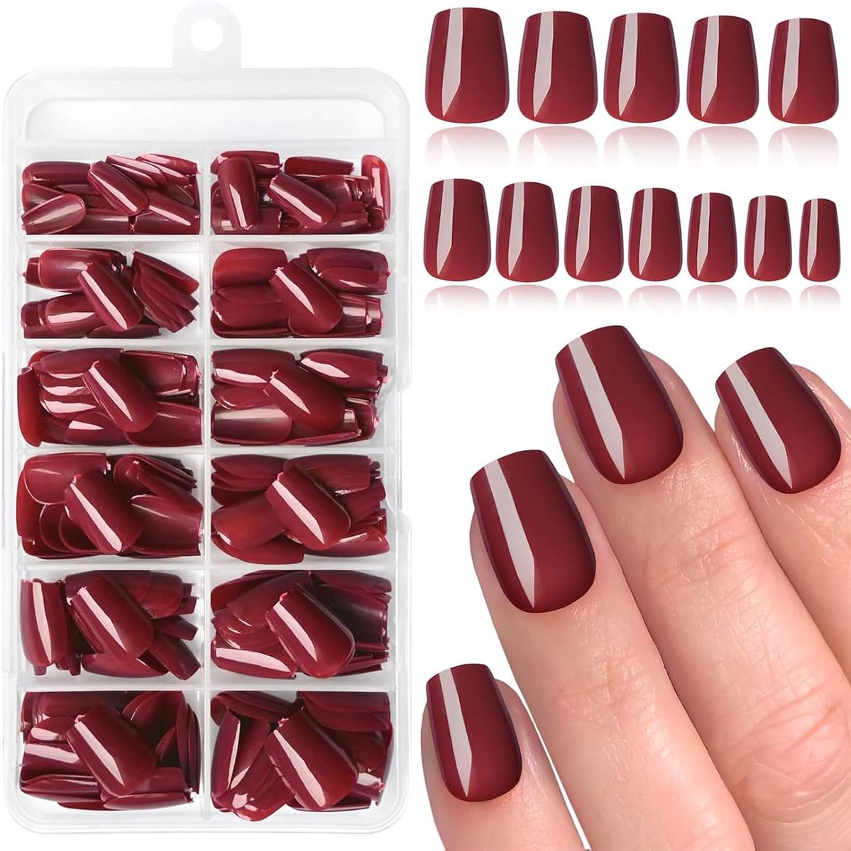 Druknagels set 240 burgundy - korte kunstnagels - met lijmstrips - ideaal voor een snelle manicure - ShopVlot