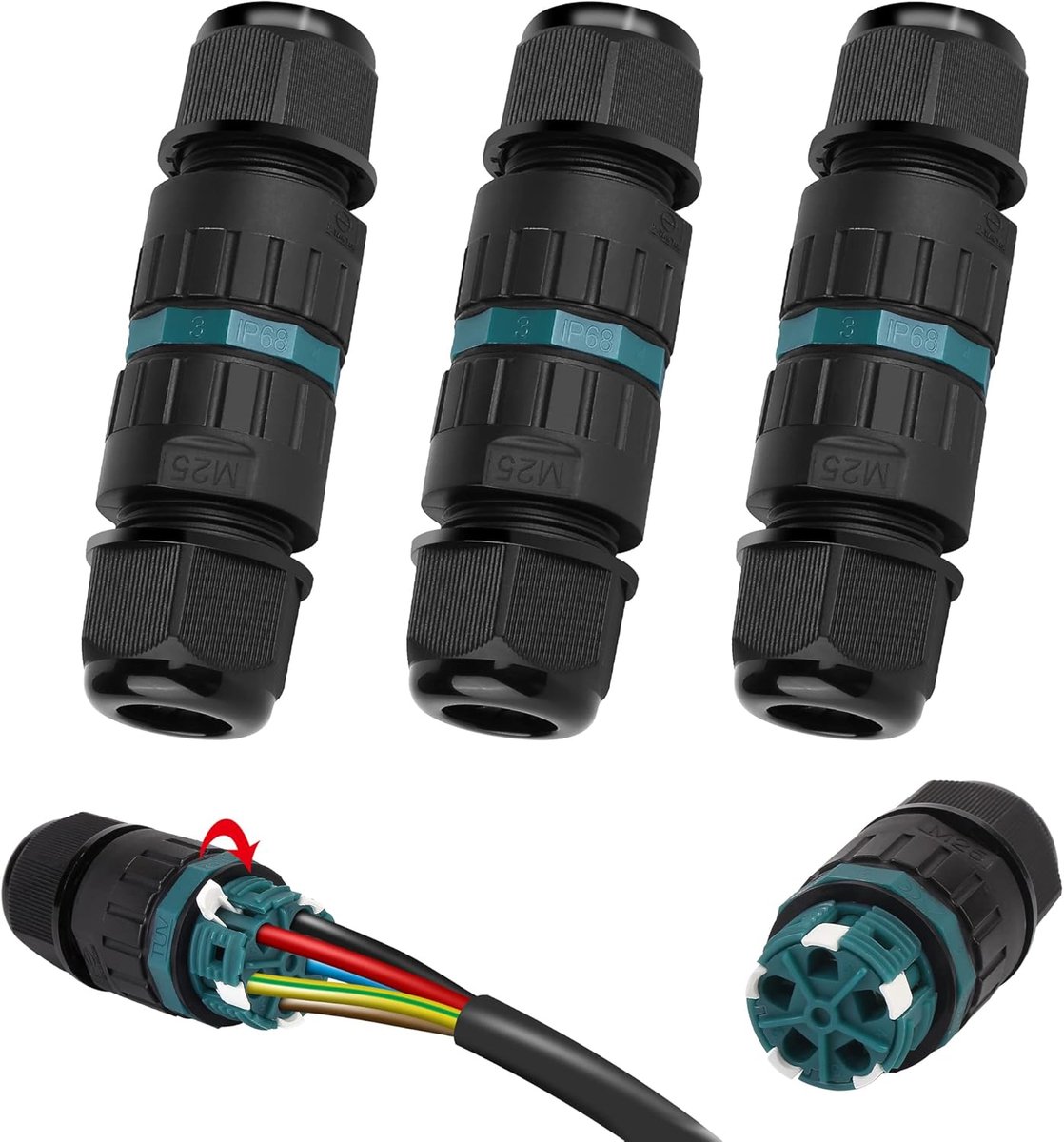 Kabelverbinder waterdicht IP68 - 3-polige aardingskabel - voor kabeldiameter 5-12 mm - ideaal voor buitengebruik - ShopVlot