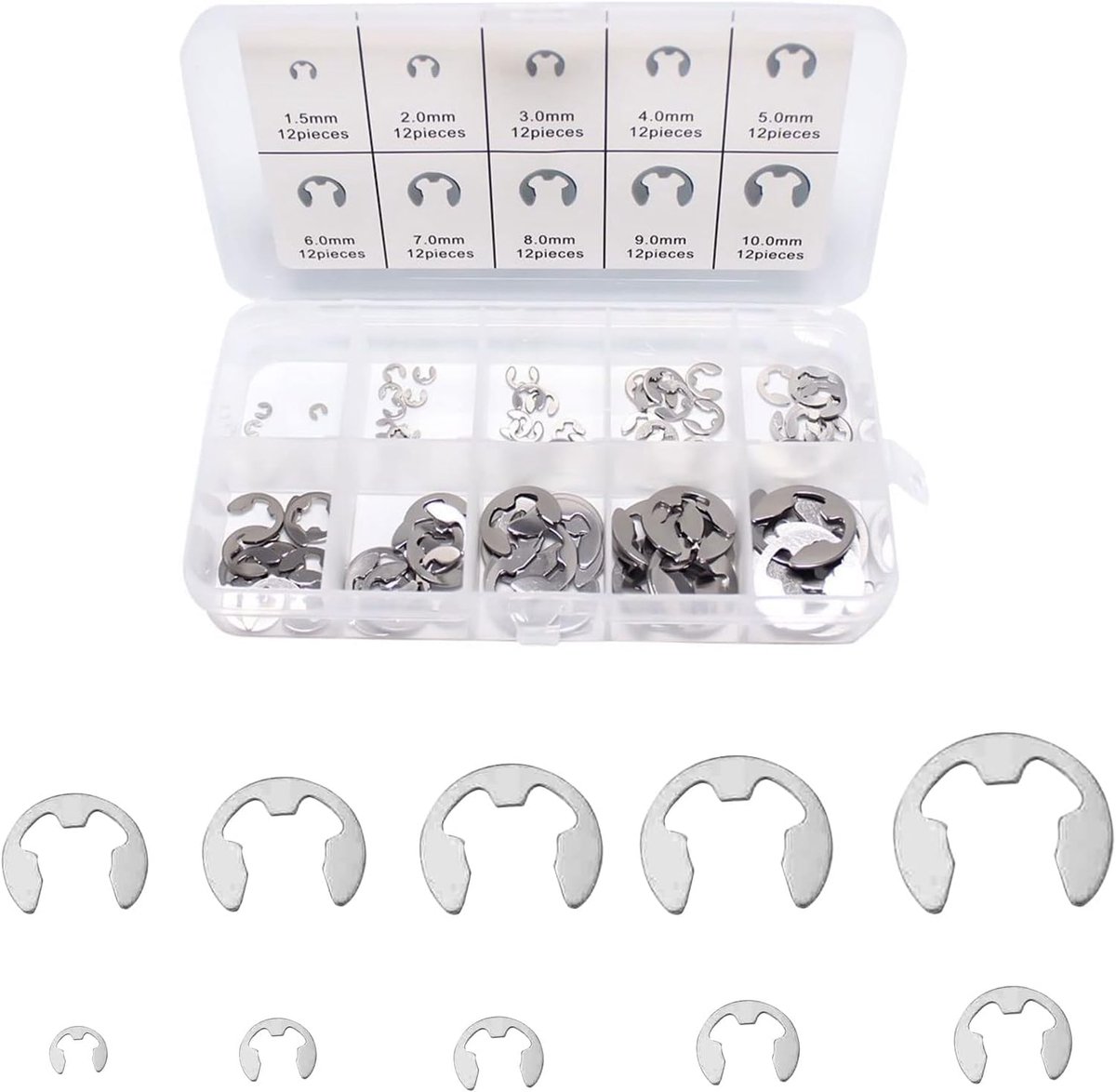 E-clips set - roestvrij staal - diverse maten - stevige bevestiging - ShopVlot