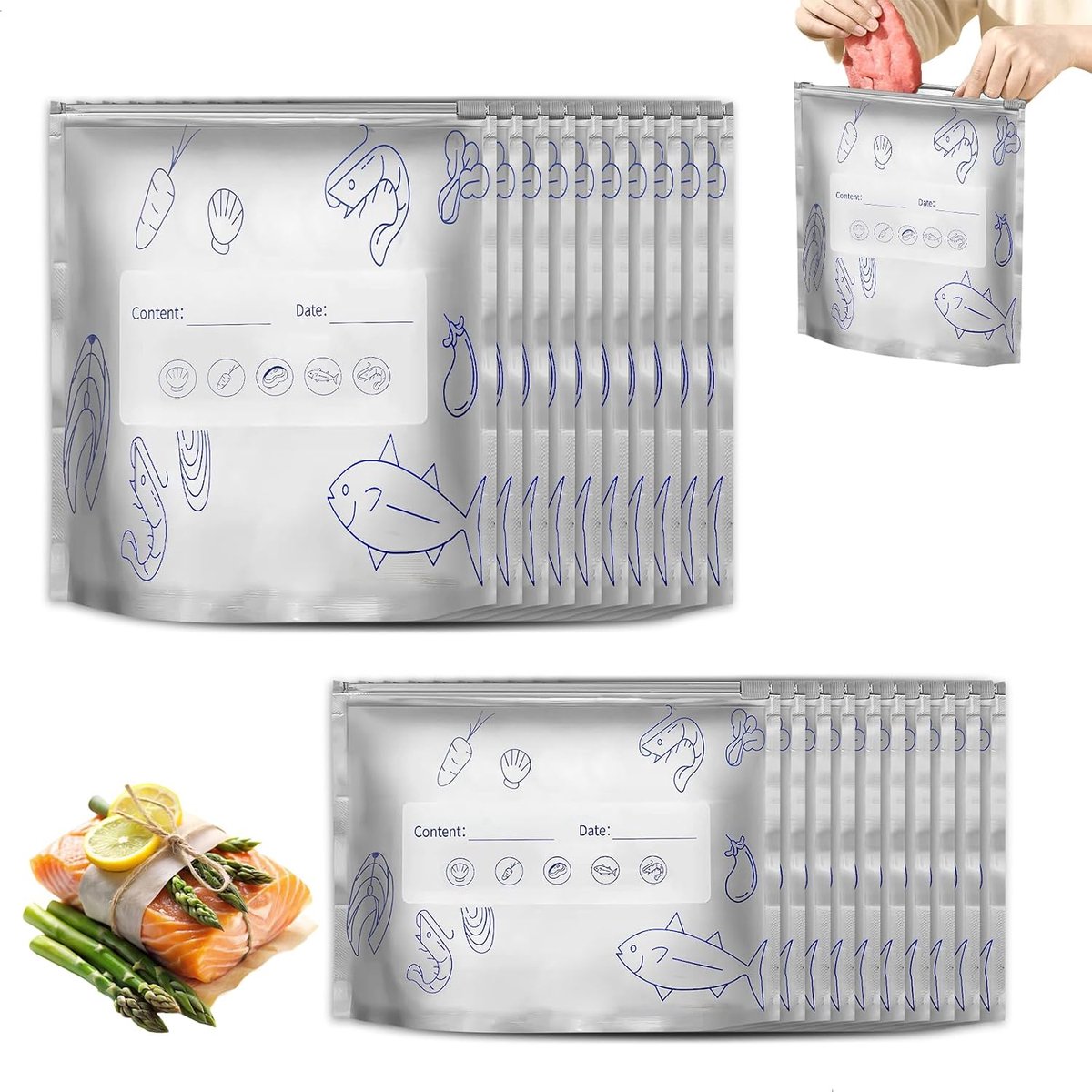 Herbruikbare vrieszakken 20 stuks - Aluminium folie - Staande bodem - Ideaal voor brood - ShopVlot