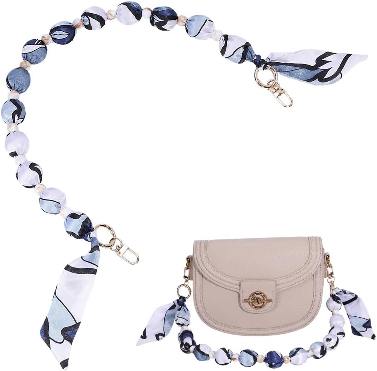 Sjaal portemonnee ketting 68,7 cm - blauwe doek - met metalen sluitingen - ideaal voor handtas - ShopVlot