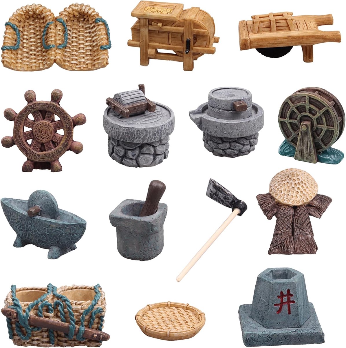 Miniatuur tuinaccessoires 14 stuks - boerderij gereedschap - duurzame materialen - perfect voor miniatuurtuinen - ShopVlot