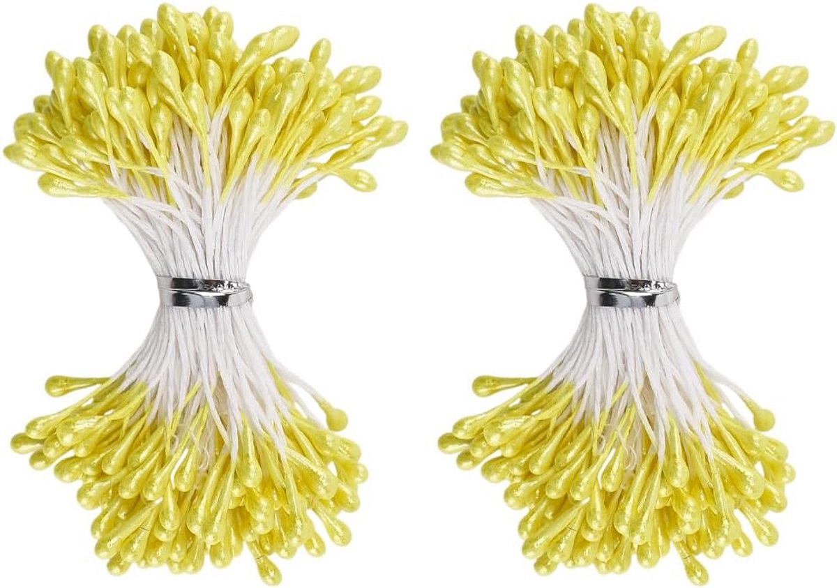 Kunstbloem Stamens 240pcs - 2.5mm Matte Geel - Dubbel Hoofd Ontwerp - Perfect voor Bloemcreaties - ShopVlot
