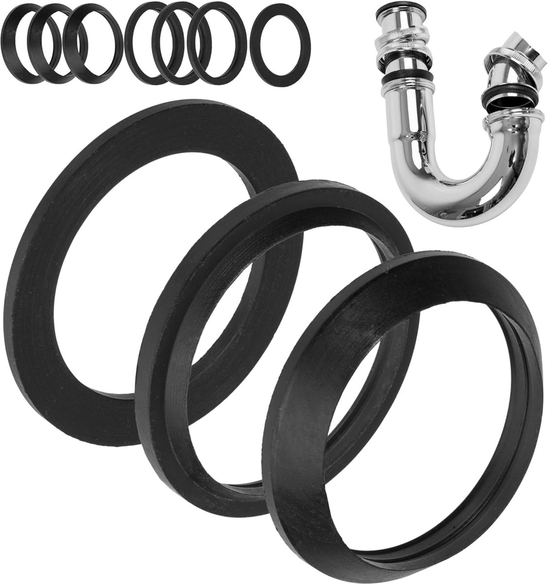 Sifon reparatieset 1 1/4 inch - rubber - 4 x wigseal en 6 x platte seal - geschikt voor badkamer en keuken - ShopVlot