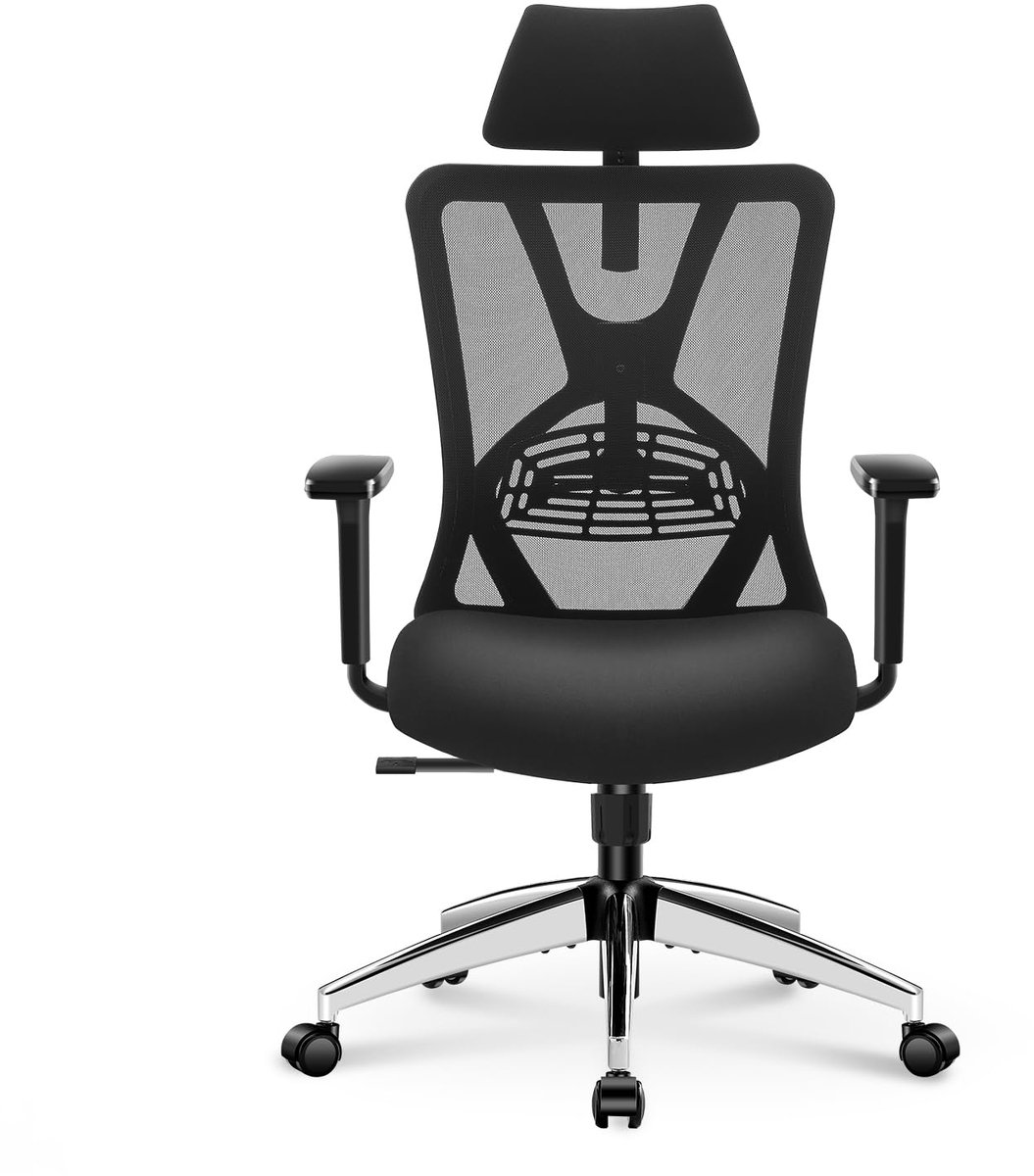 Famanu – bureaustoel met hoge rugleuning, verstelbare lendensteun, hoofdsteun en 3D armleuning, 130° schommelende mesh computerstoel