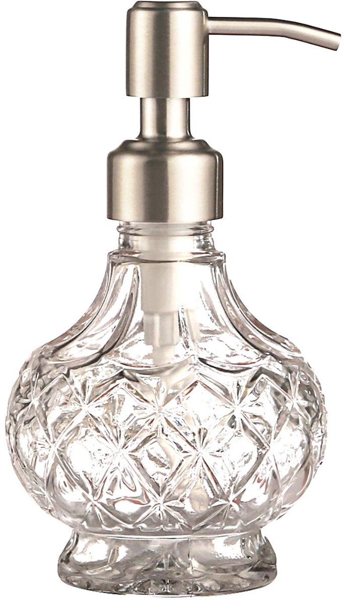 Famanu – Glazen zeepdispenser met pomp, stijlvolle vintage pompdispenser voor badkamer en keuken