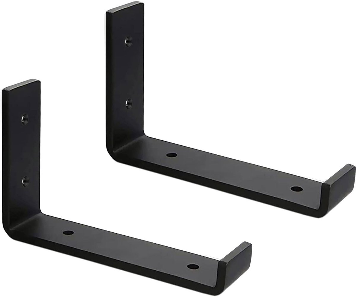Famanu – Set van 2 plankdragers, zwarte plankbeugels van roestvrij staal, industriële planksteun 5 mm dik (15 cm