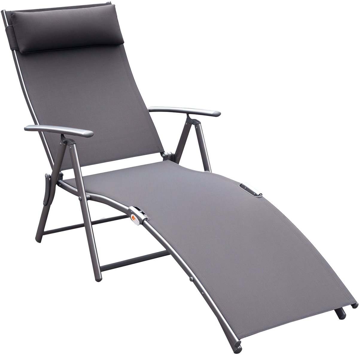 Opklapbare ligstoel/strandstoel met kussen - dekstoel met 7 - voudig verstelbare rugleuning - tuinstoel/relaxstoel/tuinstoel - draagvermogen tot 165 kg - voor tuin - vakantie - buiten - strand - zwembad - grijs