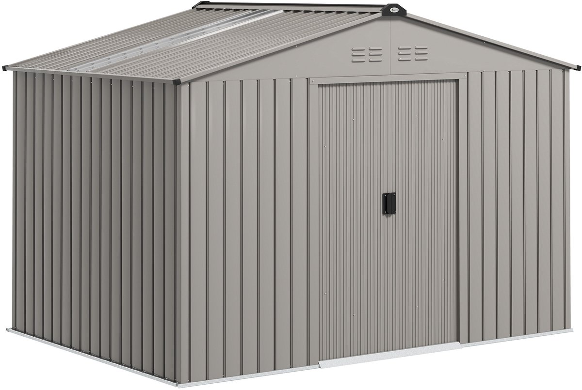 Metalen tuinschuur met schuifdeuren en ventilatieramen - 277 x 195 x 192 cm - grijs