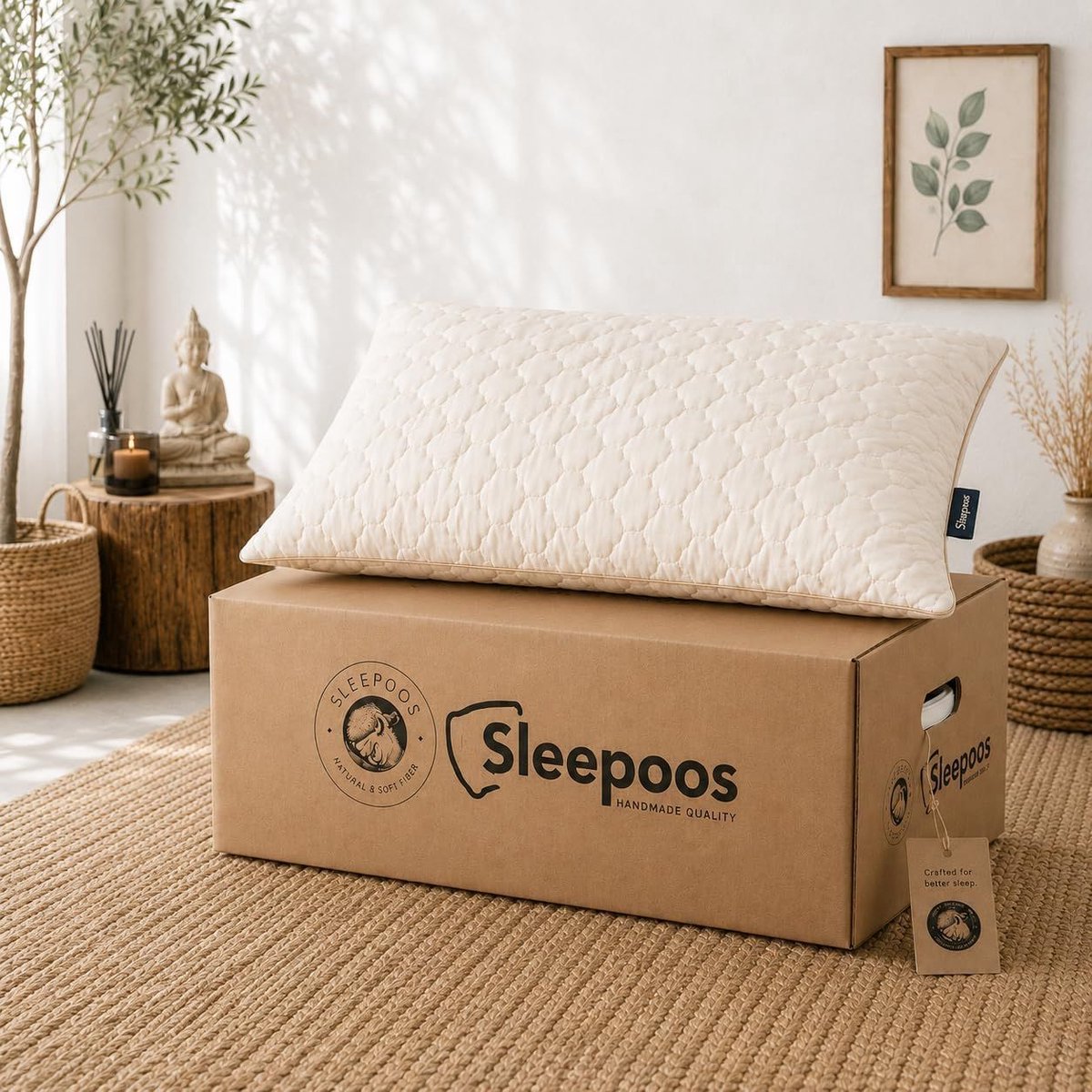 Sleepoos Hoofdkussen - 70% Katoen en 30% Wol - 90 x 50 x 18 cm