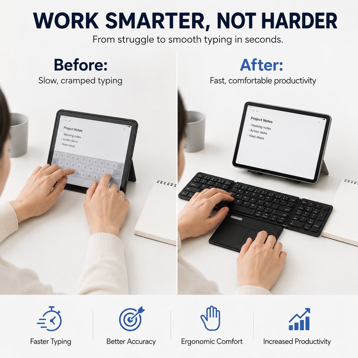 Opvouwbaar Toetsenbord - Bluetooth Keyboard - Met Touchpad - Stom - Lange Batterijduur - Voor Tablet Smartphone Laptop Pc Ios Android (zwart) — cadeau in Elektronica - foto 8