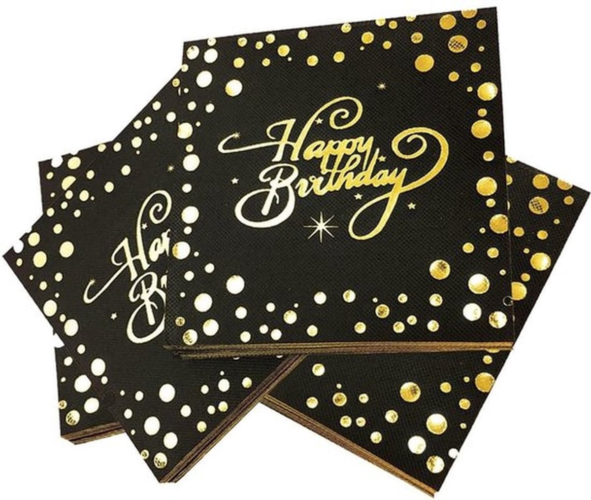 Servetten 40 Stuks - Papieren Servetten Zwart/Goud - Tafeldecoratie Verjaardag - Feestservetten - 33 x 33 cm - Hoogwaardige Kwaliteit