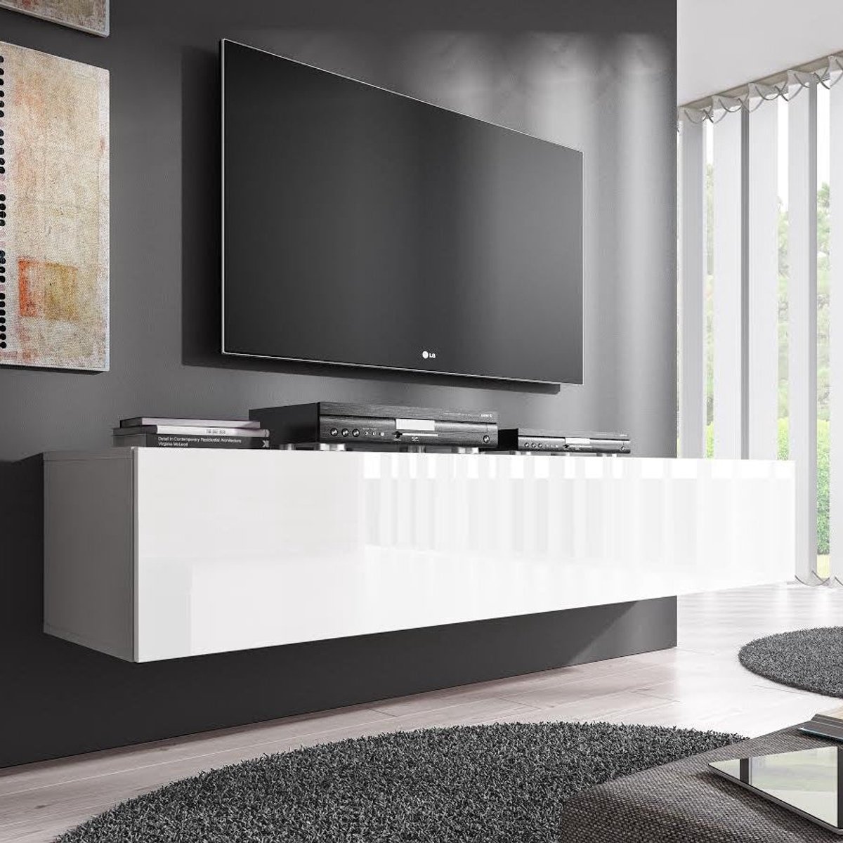 Meubella - TV-Meubel Flame - Wit - 160 cm