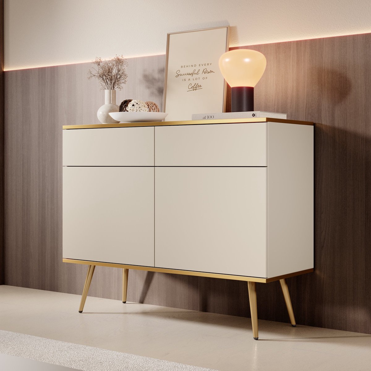 Meubella - Dressoir Orleans - Beige - 107 cm