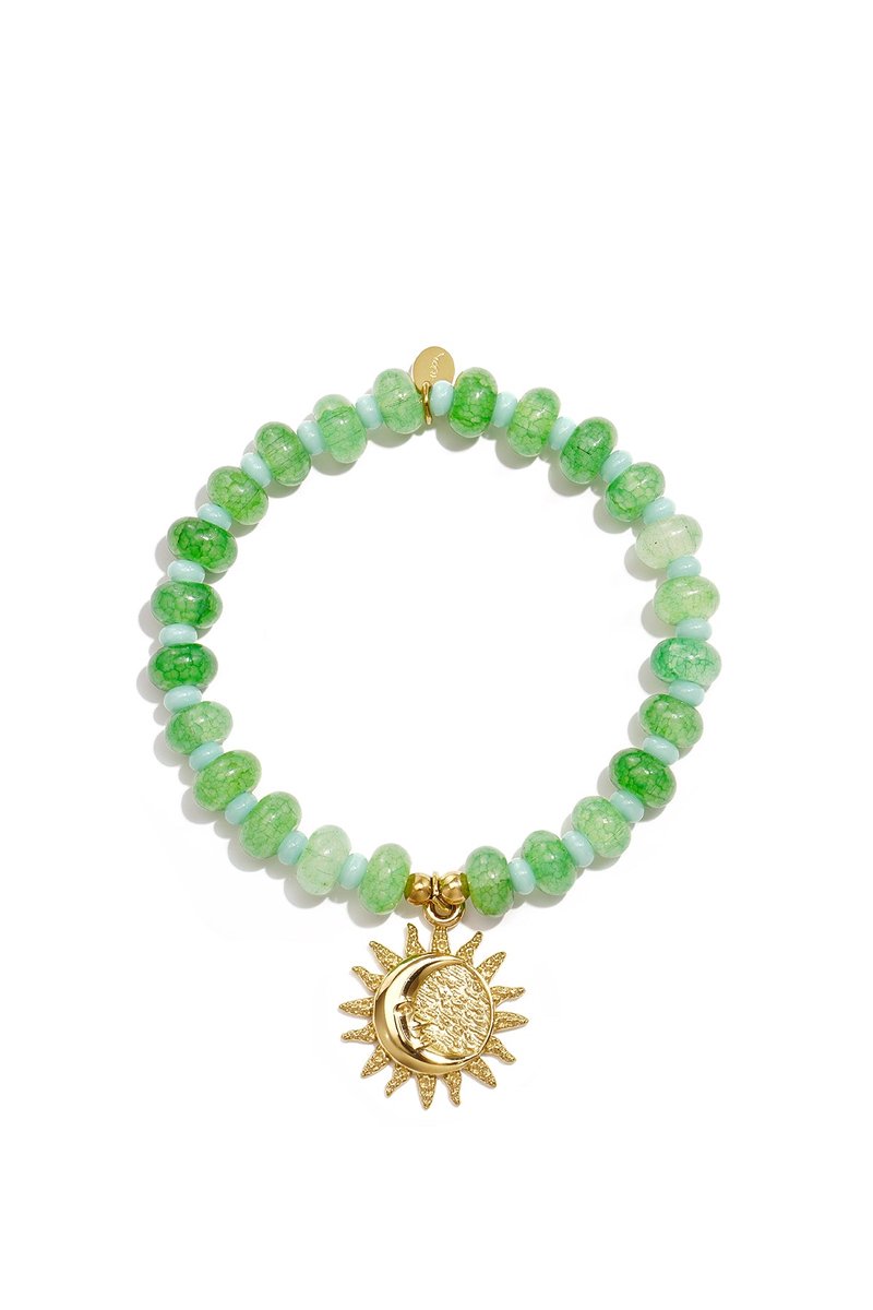 Lumi - Glaskralen Armband - Stainless Steel - - Groen