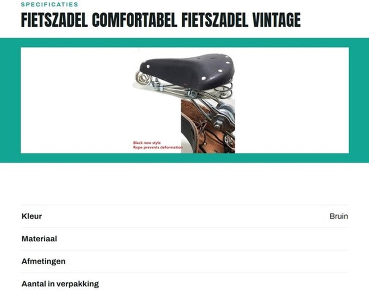 Fietszadel comfortabel - Vintage Rundleer - Klassiek Veerzadel - Natuurlijke Ventilatie - Hoogwaardige Materialen - Duurzaam en Praktisch - Fietsstoel