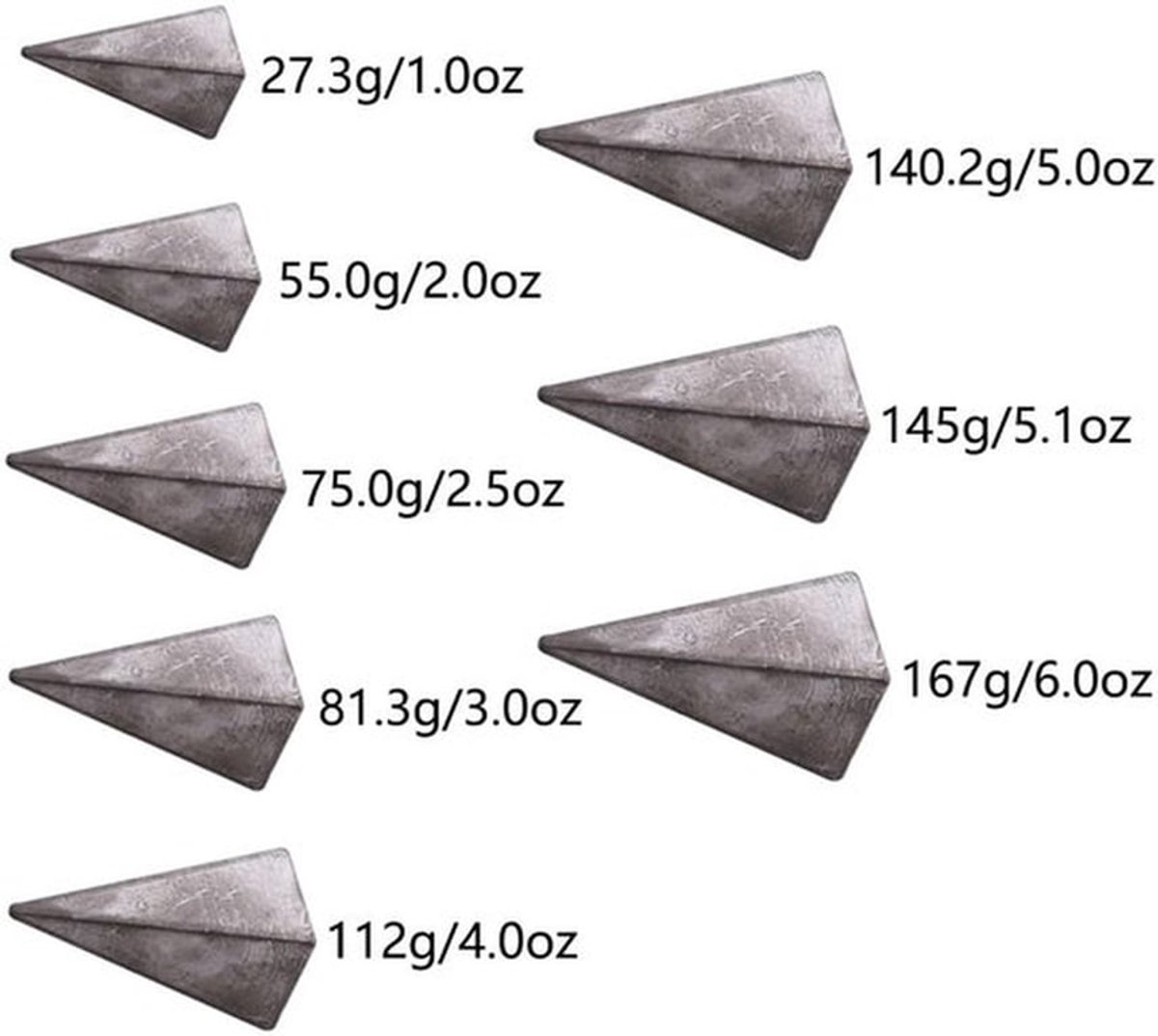 Piramidegewichten 5 Stuks - Uniek Vormontwerp - Visaccessoires - Zinkmachine - Stabiliteit - Eenvoudig te Gebruiken - Visgewichten