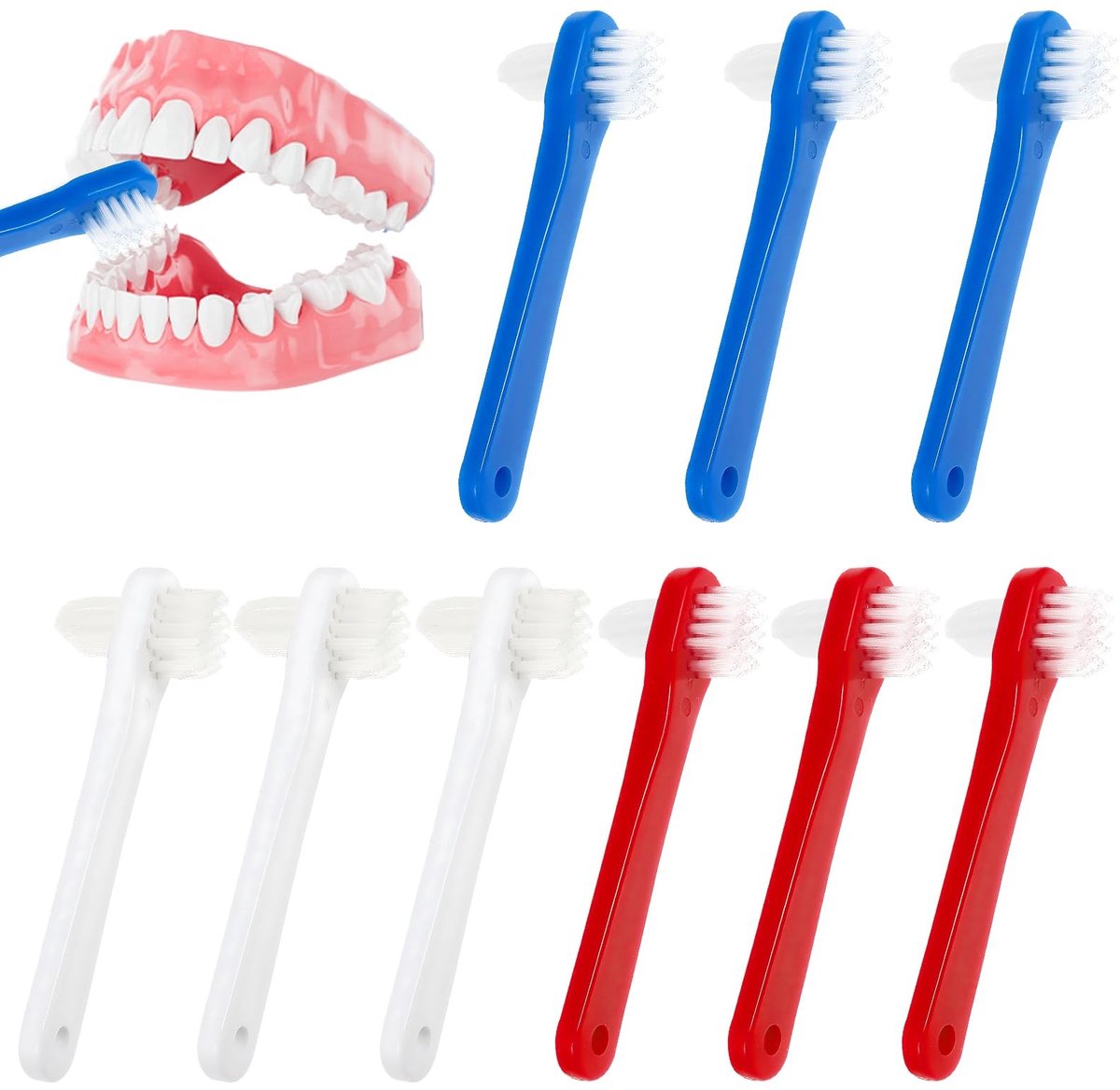 Solidchoice - Set van 9 Tandenborstels met Dubbele Kop voor Volledige Mondverzorging