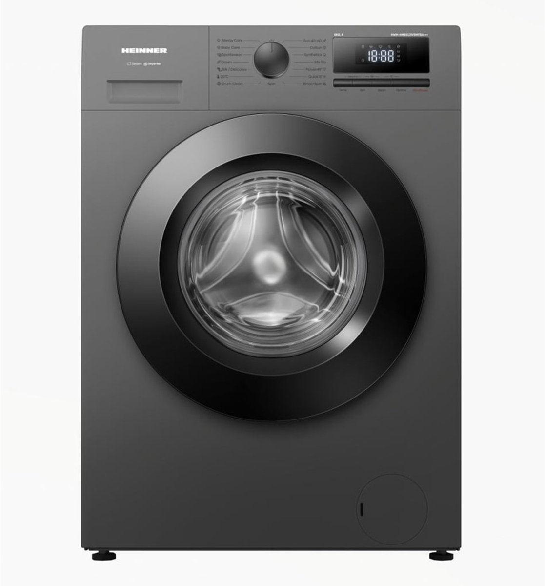 Heinner HWM-HME612IVSMTGA+++ Slim Wasmachine – 6 kg – 1200 RPM – Energieklasse A – Inverter Motor – 15 Programma’s – Stoom – 15 Min Snelprogramma – Digitaal Display – Kinderslot – Titaniumgrijs