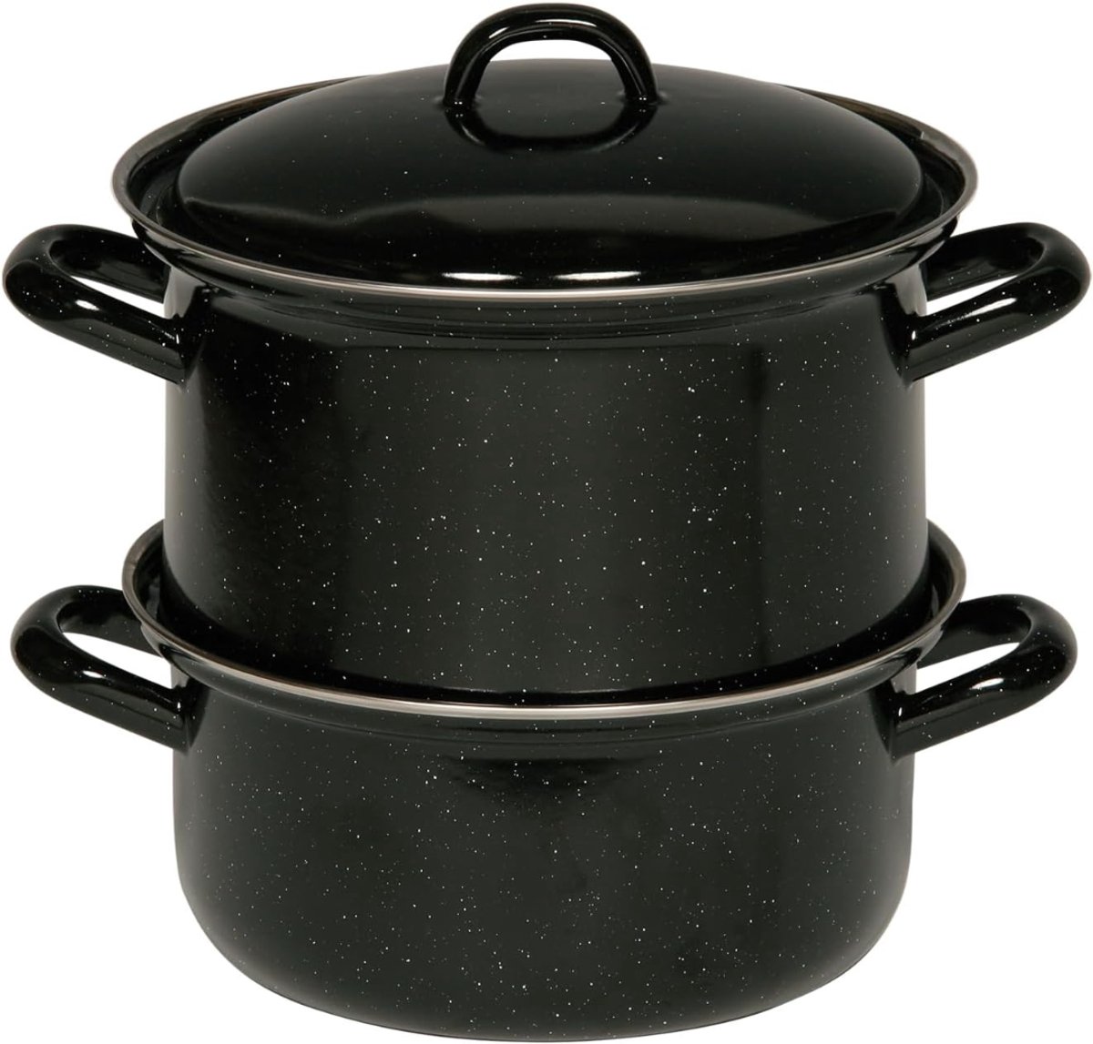 QUOVO® Stalen Stoompot – Stoompan – Stoomkokers – Stoomkoker Baby – Stoom Koker – met Pan - 18 cm – 3-Delig - Zwart - 10cm x 15cm x 6cm